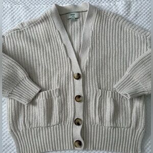 Aerie Neutral Beige Button-Up Knit Cardigan